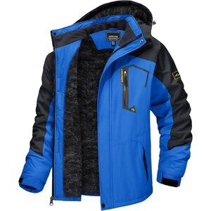 Men's #215 Blue Winter Ski Jacket Water Resistant Fleece Hooded Parka